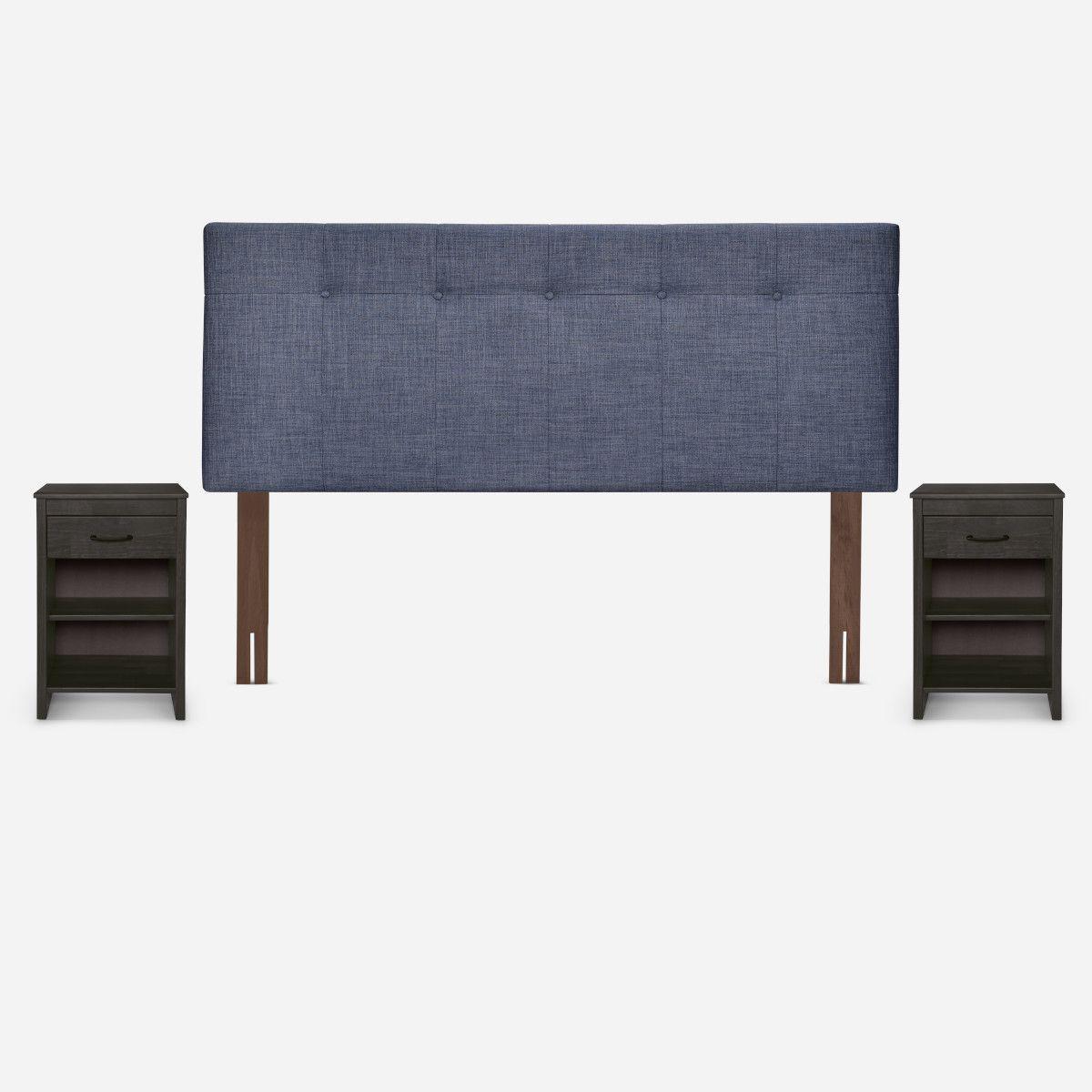 Cama Europea Classique+ 2 Plazas +Respaldo y Veladores Denim-2