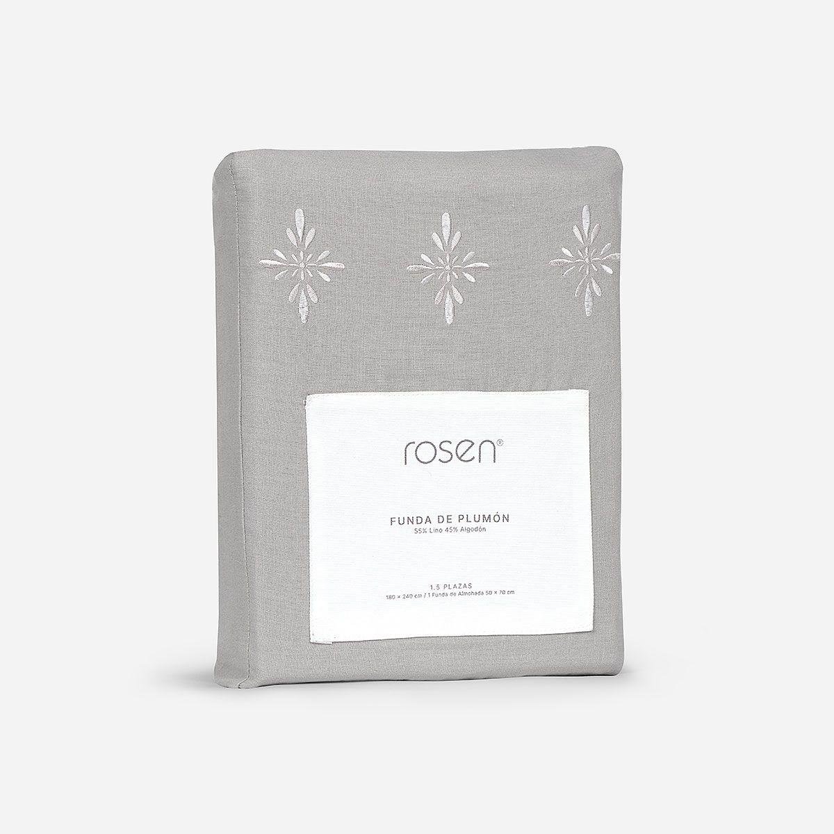 Funda Plumón Lino-Algodón Bordado Osburg Gris 1,5 Plazas-5