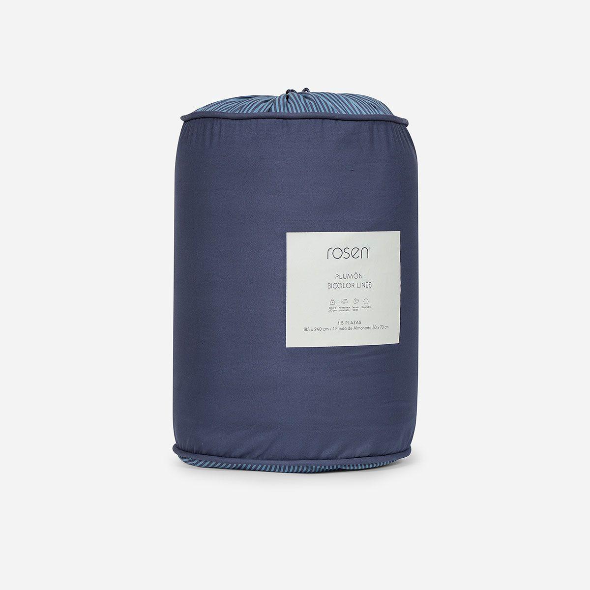 Plumón Bicolor Lines Reversible 1,5 Plazas Denim-5