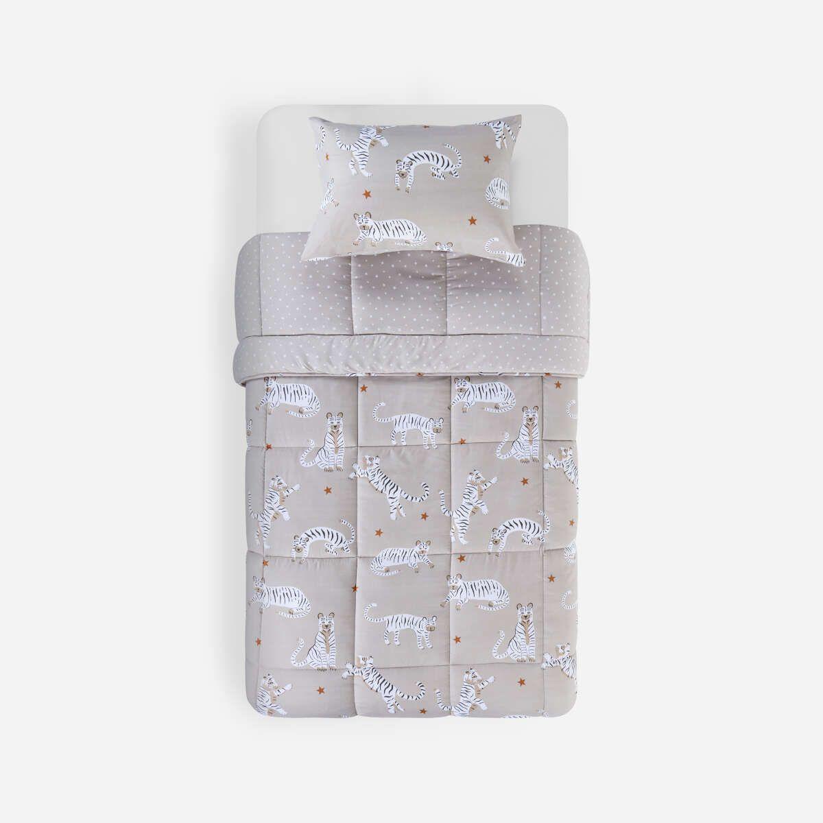 Plumón Reversible Kids Microfibra Tigres 1,5 Plazas-0