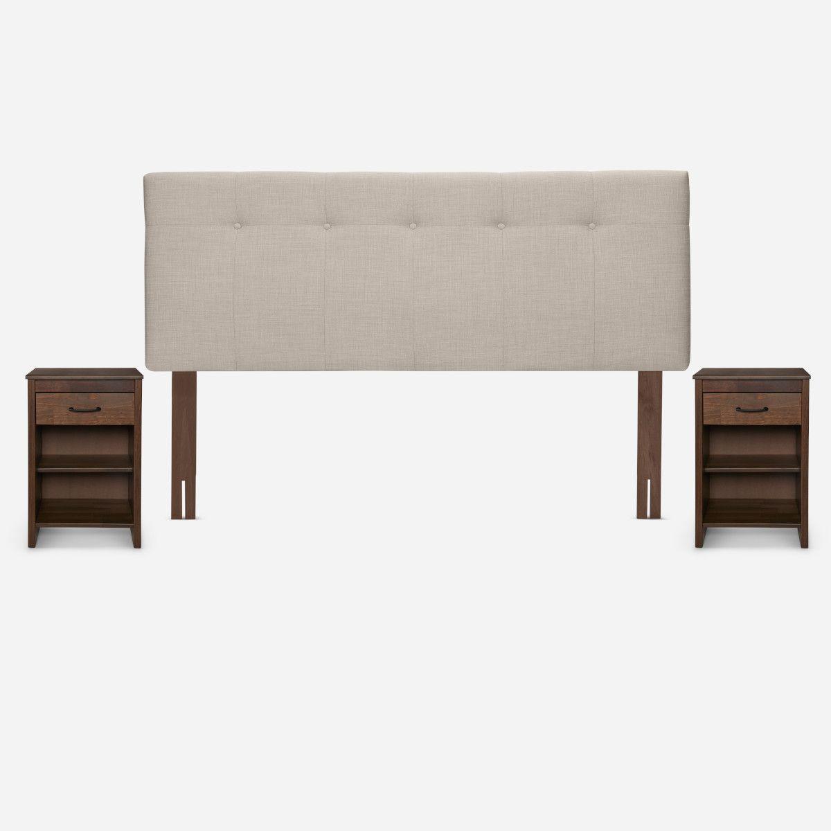 Cama Classique+ King + Respaldo y Veladores Maurice Natural-2