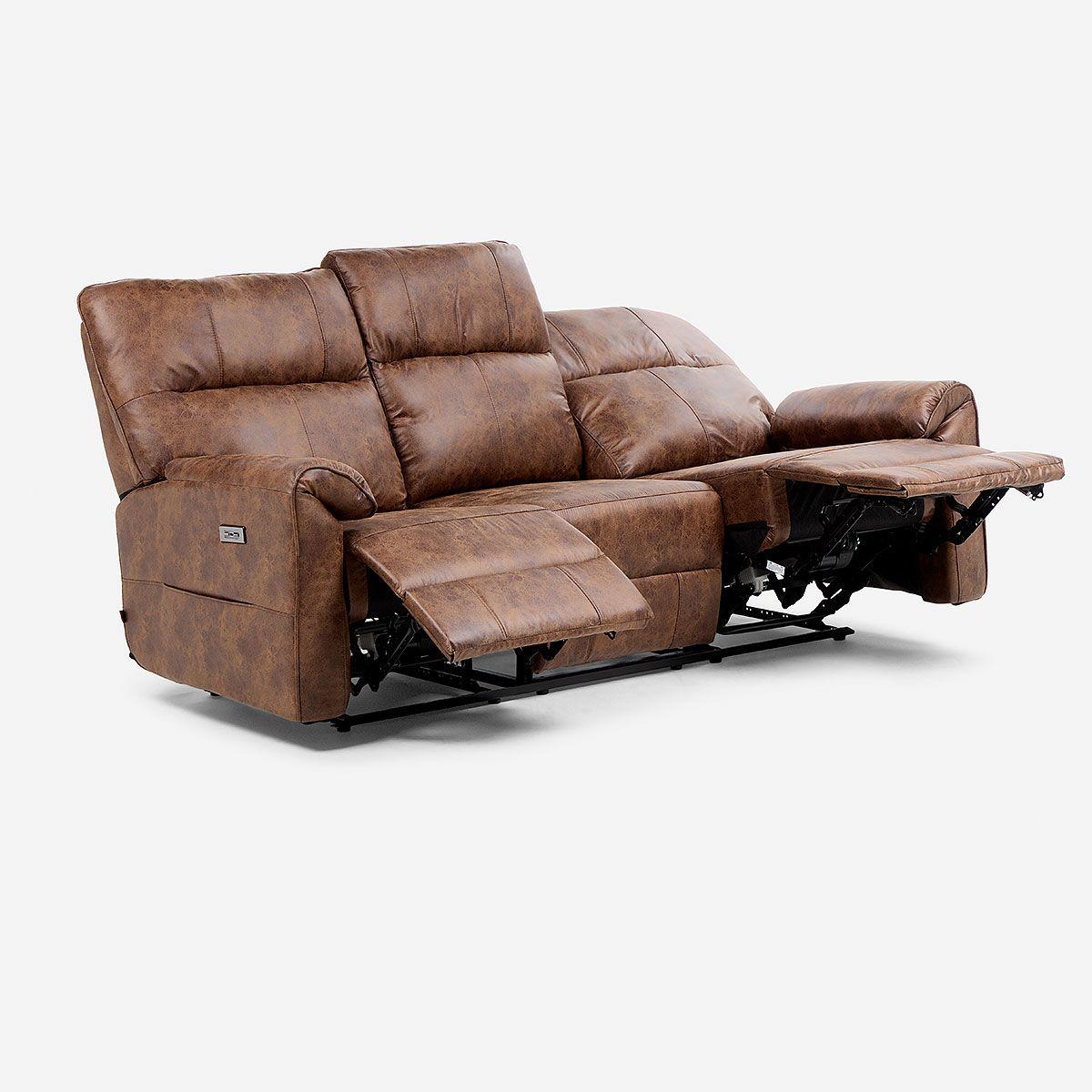 Sofá Reclinable Tolosa 3 Cuerpos Eléctrico Tela Camel-6
