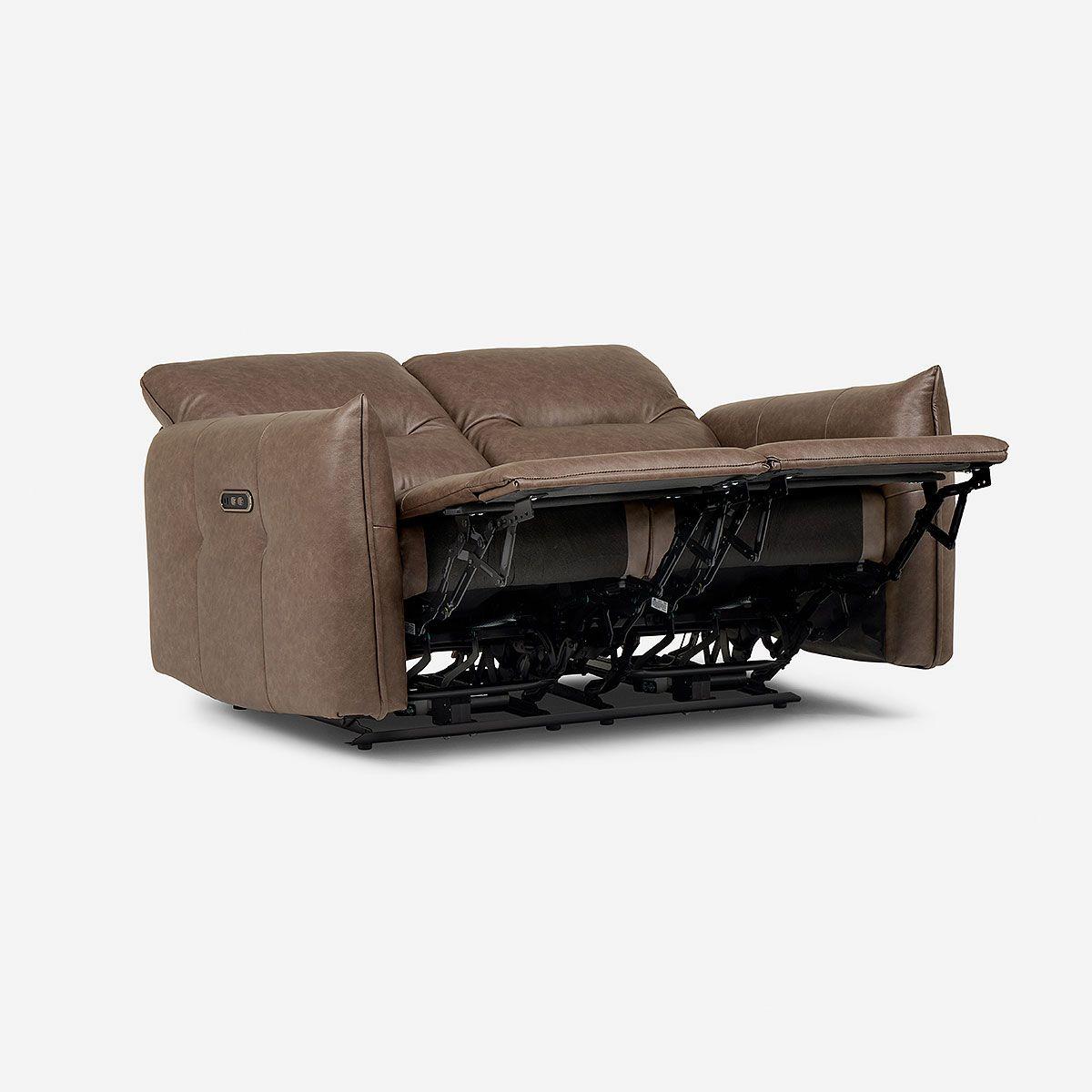 Sofá Reclinable Kano 2 Cuerpos Eléctrico Tela Café-5