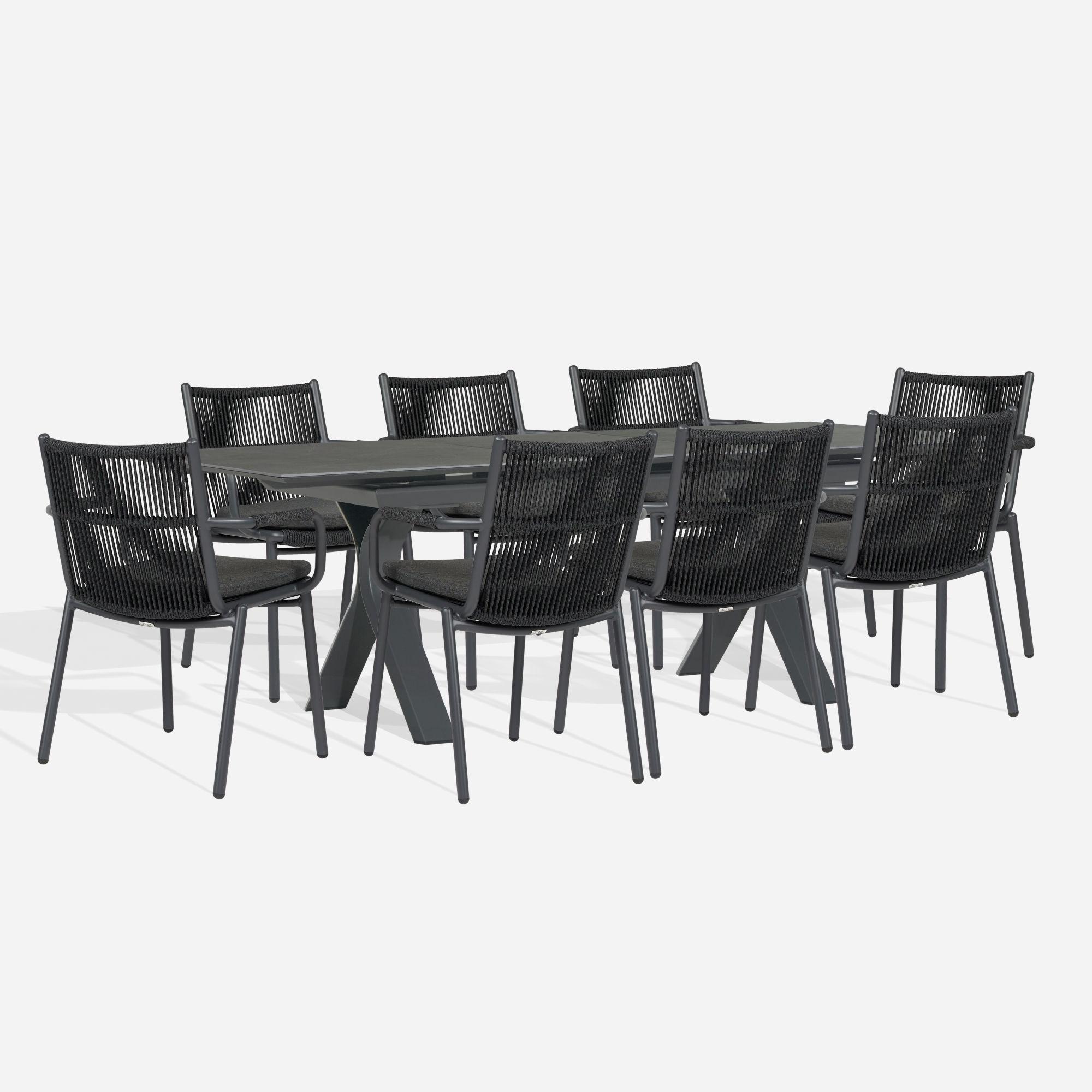 Set Comedor de terraza Albir + 8 Sillas Alanya Gris-0