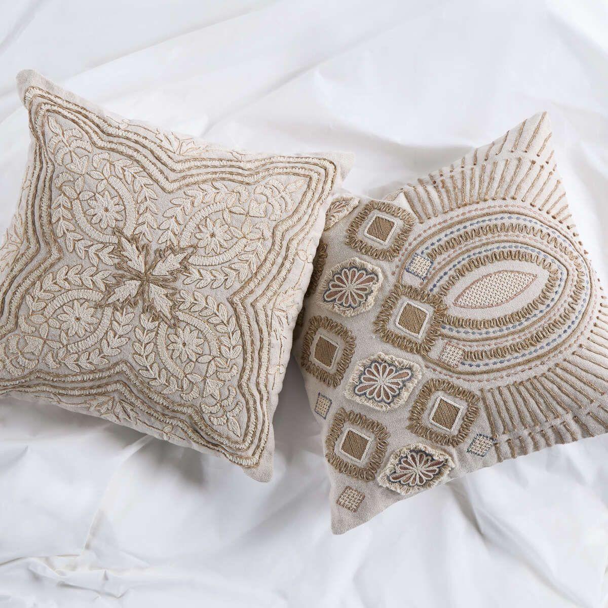 Funda de Cojín Bordado Mundi Gold 50 x 50 cm Beige-4