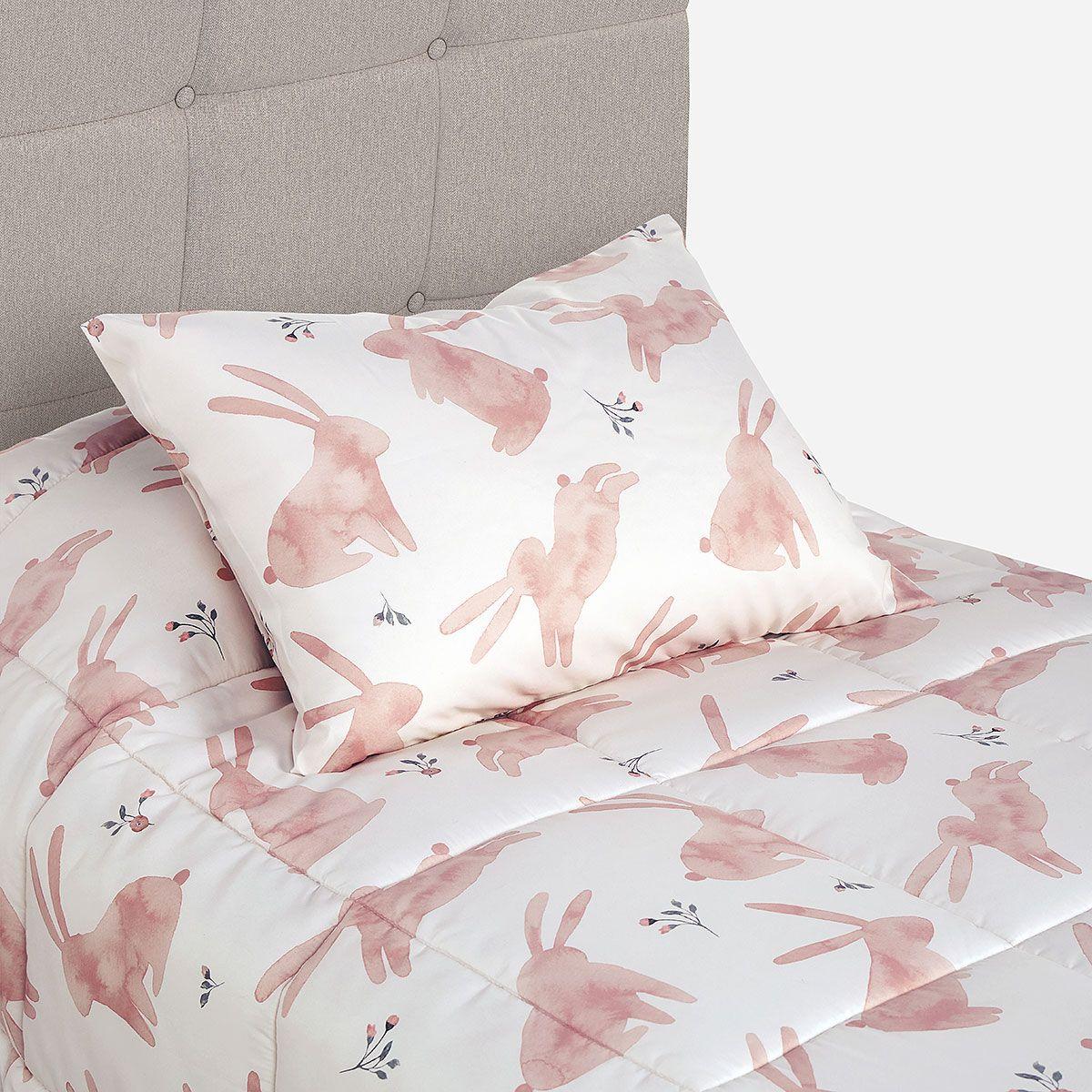 Plumón Microfibra Reversible Kids Bunnies 1 Plaza-3
