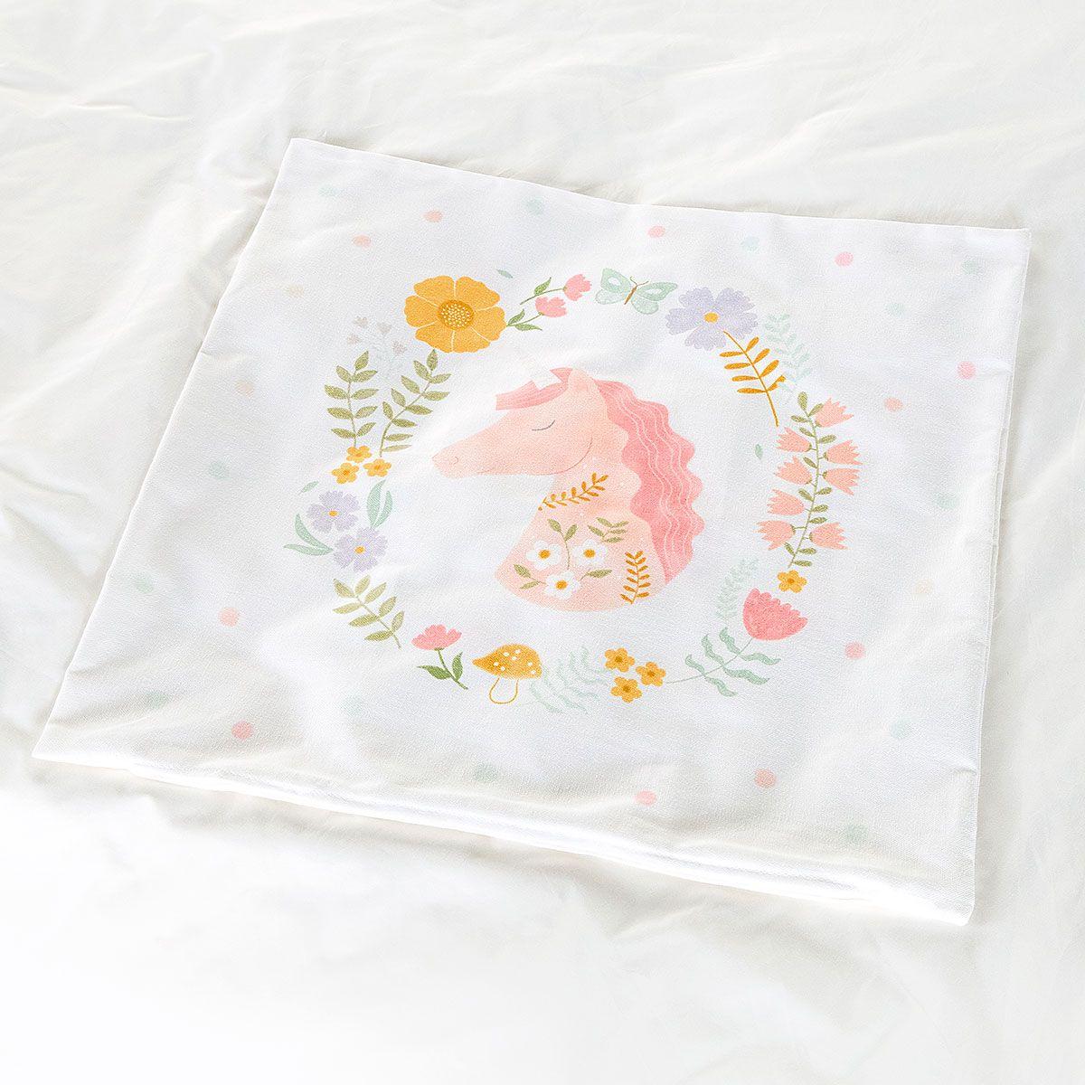 Funda Cojín Infantil Unicornio Folk Rosa 50 x 50 cm-2
