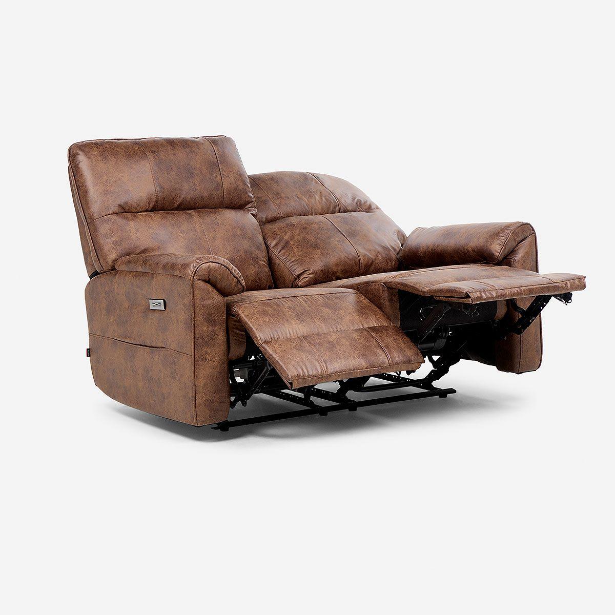 Sofá Reclinable Tolosa 2 Cuerpos Eléctrico Tela Camel-6