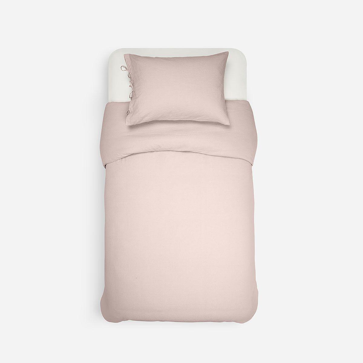 Funda Plumón Lino-Algodón Pure Liso Rosa Nude 1 Plaza-1