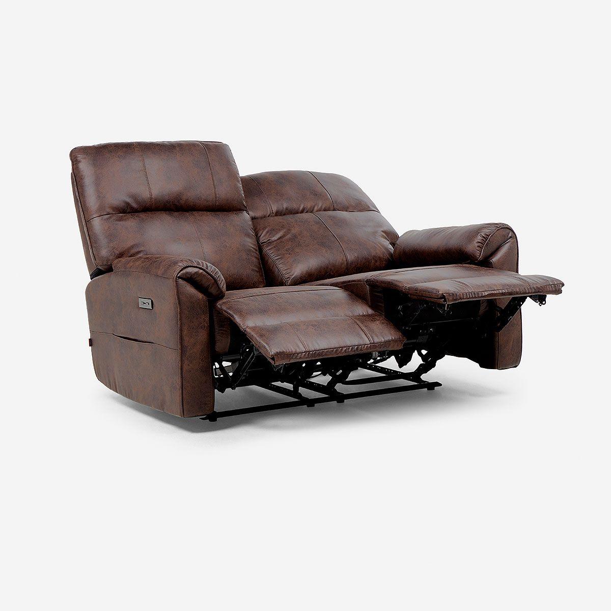 Sofá Reclinable Tolosa 2 Cuerpos Eléctrico Tela Marrón-6