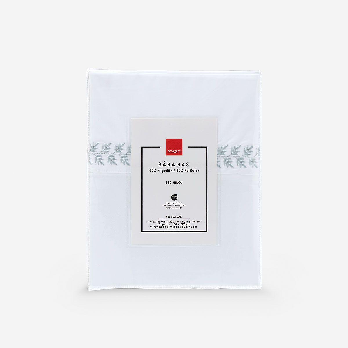 Sábana Rosen 220 Hilos Bordada Hoja Blanca 1,5 Plazas-5