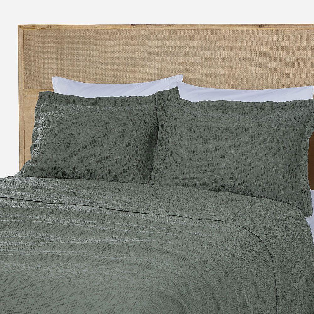 Colcha Algodón Textura Harbor Verde Oliva Súper King-3