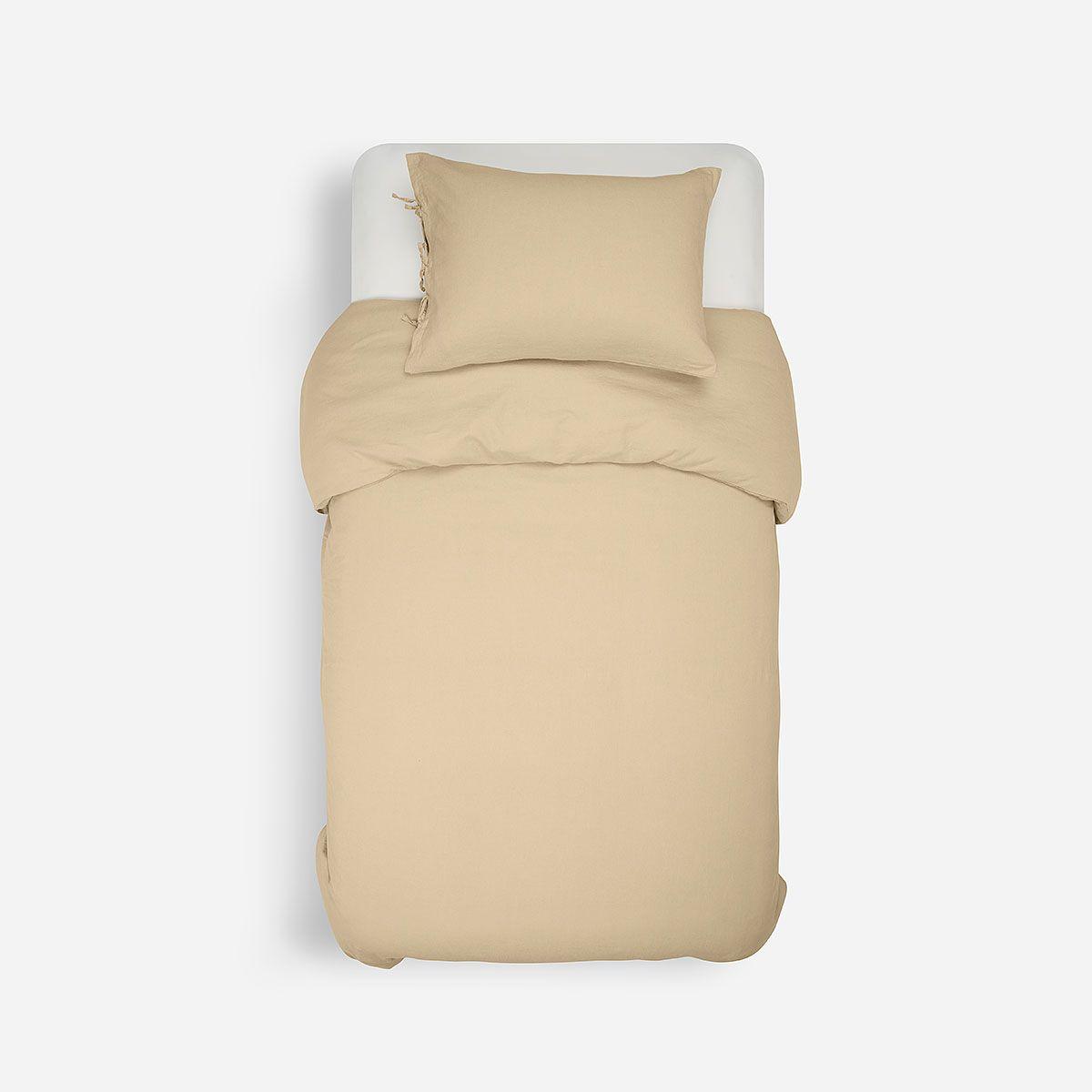 Funda Plumón Lino-Algodón Pure Liso 1 Plaza  Camel-1