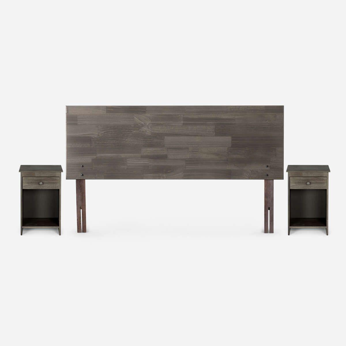 Cama Pratta 2 Plazas Pata Madera BD + Muebles Tabor Grafito-2