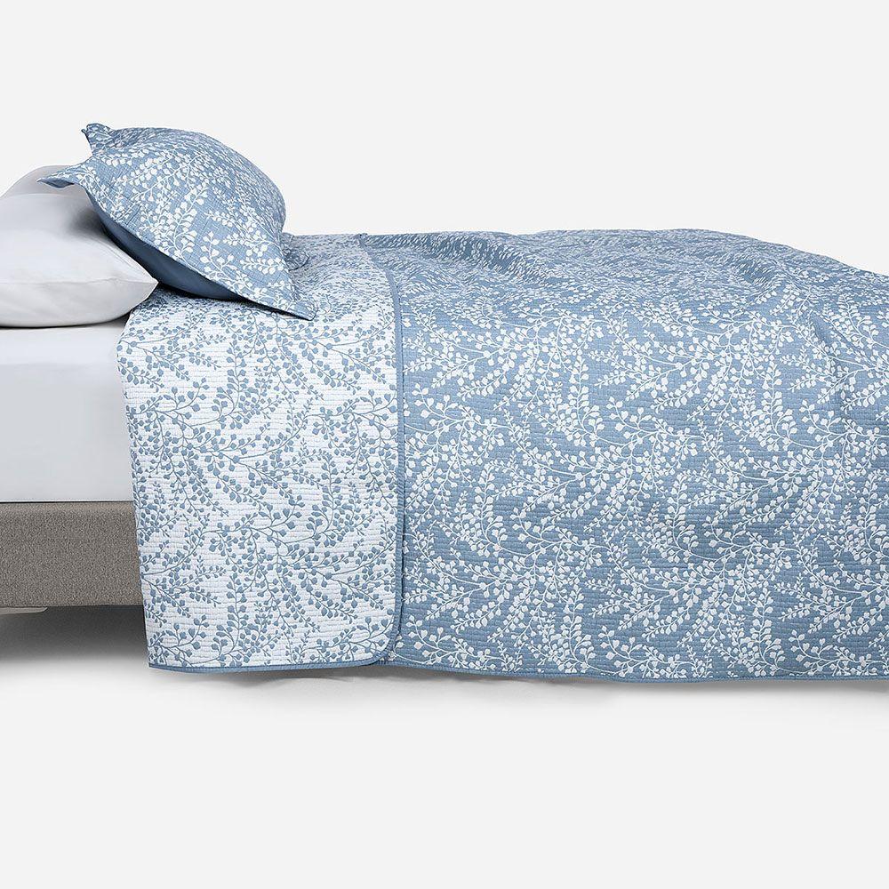 Quilt Jacquard Botánico Azul Súper King-2