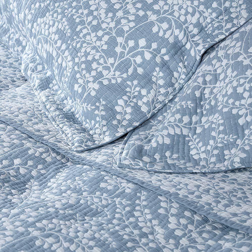 Quilt Jacquard Botánico Azul Súper King-3