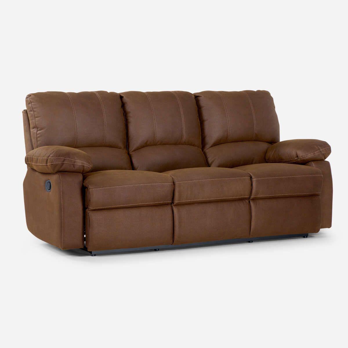 Sofá Reclinable Rosen Archie 3 Cuerpos Manual Tela Café-2