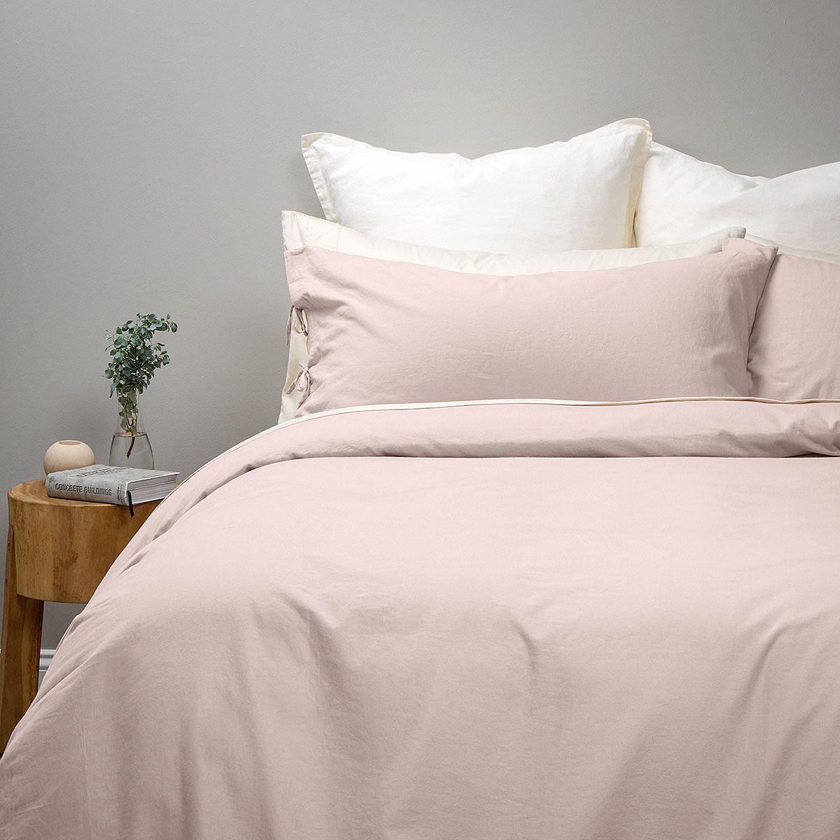 Funda Plumón Lino-Algodón Pure Liso Rosa Nude Súper King-2