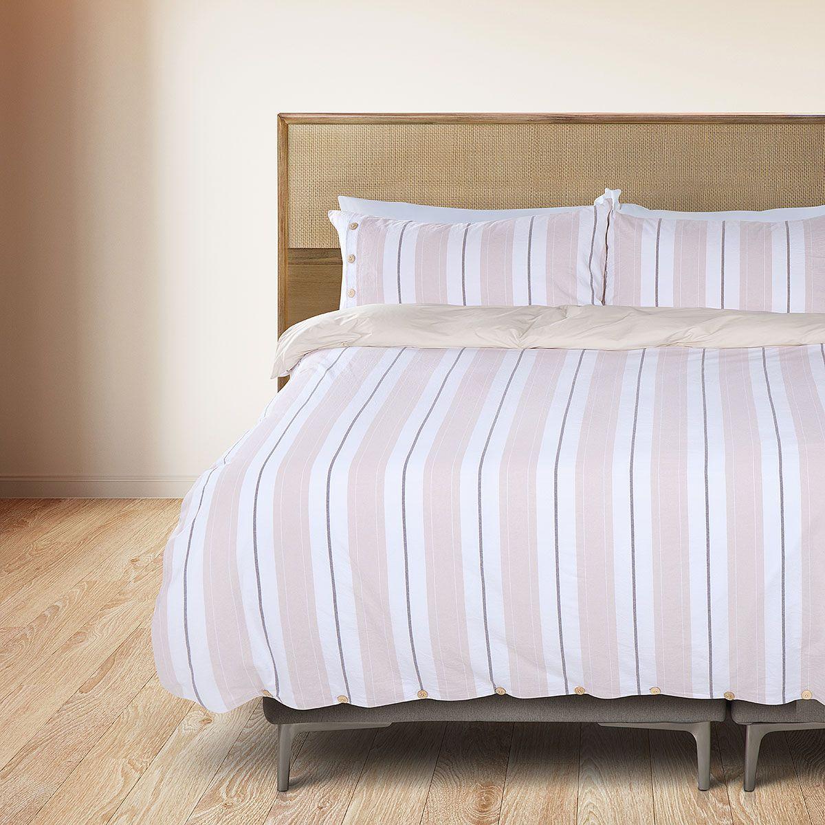 Funda Plumón Algodón Rayas Hanse Rosa 2 Plazas-1