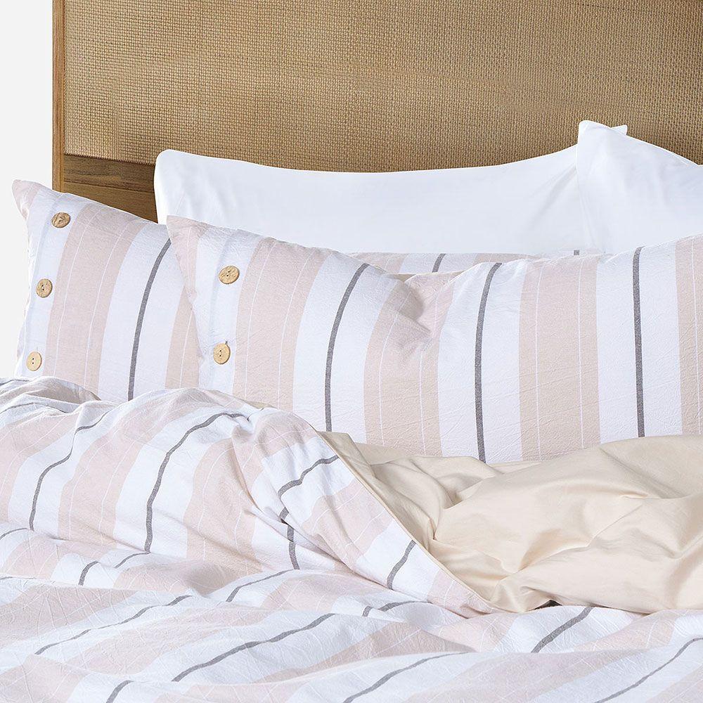 Funda Plumón Algodón Rayas Hanse Rosa 2 Plazas-2