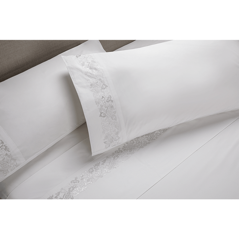 Sábana Rosen 300 Hilos Algodón Bordada Blanco 1,5 Plazas-2