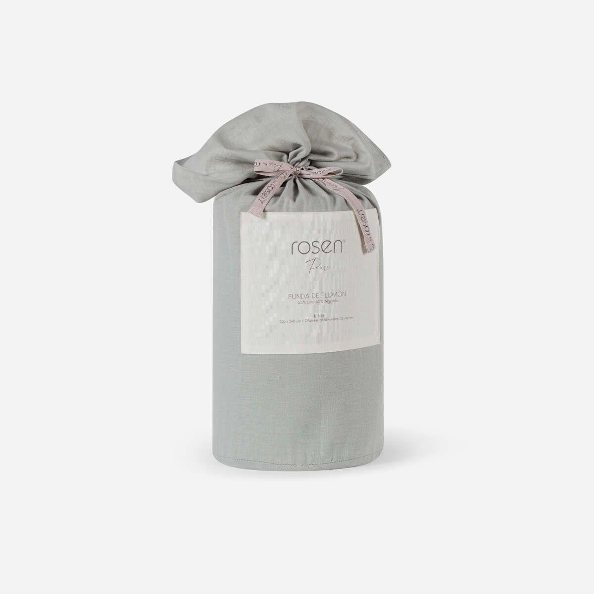 Funda Plumón Lino-Algodón Pure Liso Verde Salvia 2 Plazas-4