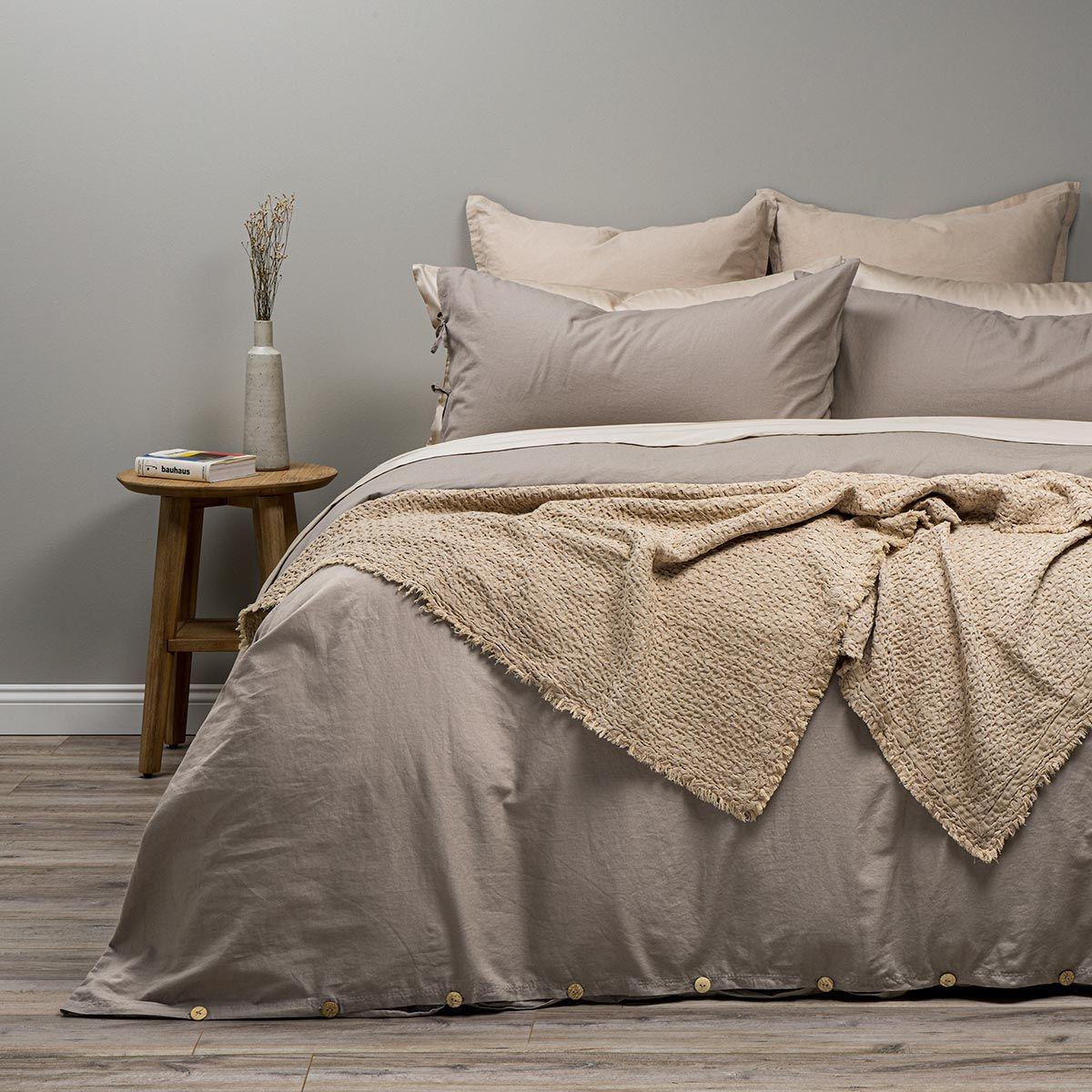 Funda Plumón Rosen Lino-Algodón Pure Liso Súper King Topo-0