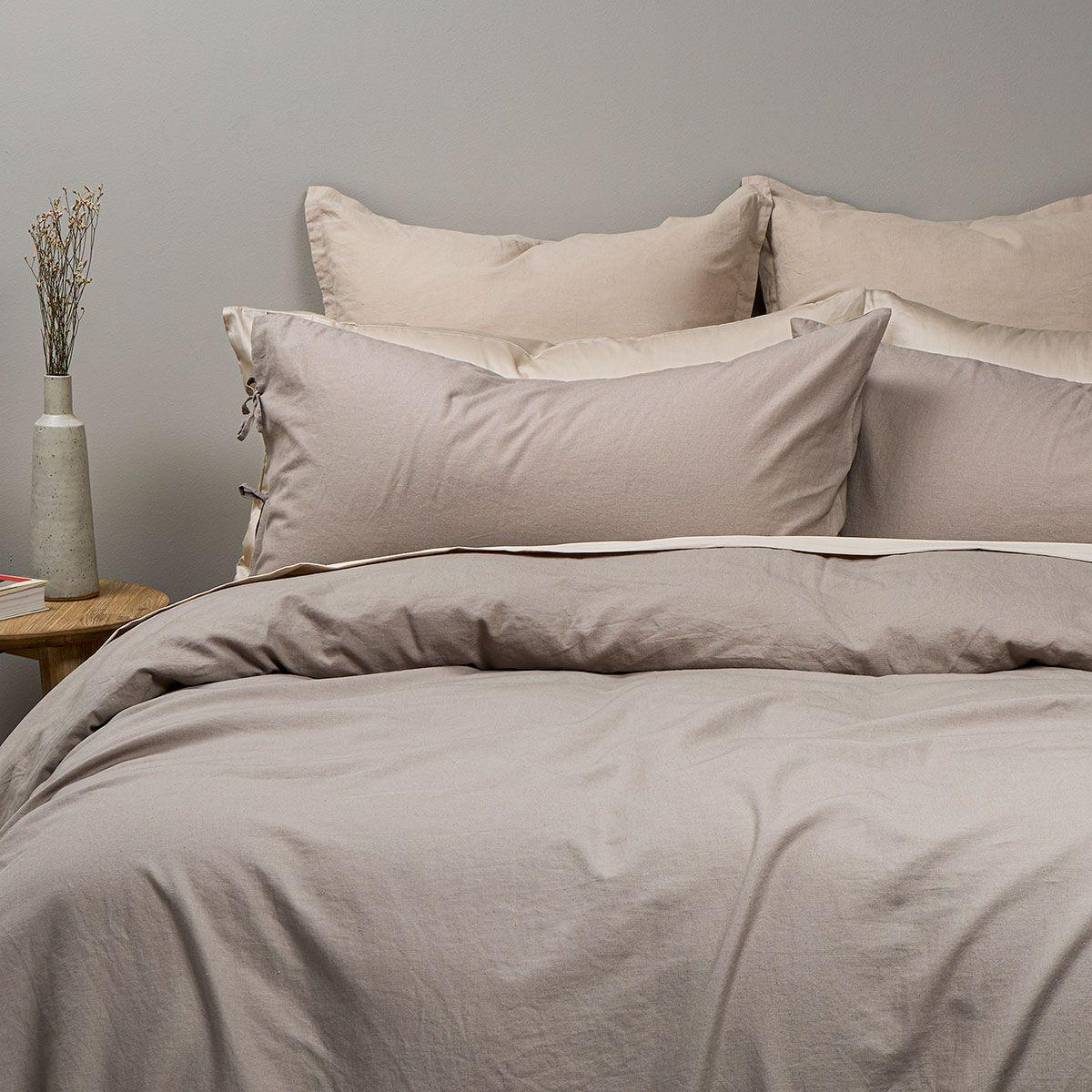 Funda Plumón Rosen Lino-Algodón Pure Liso Súper King Topo-2