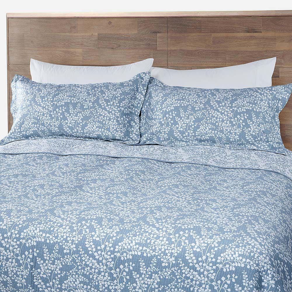 Quilt Jacquard Botánico Azul King-1