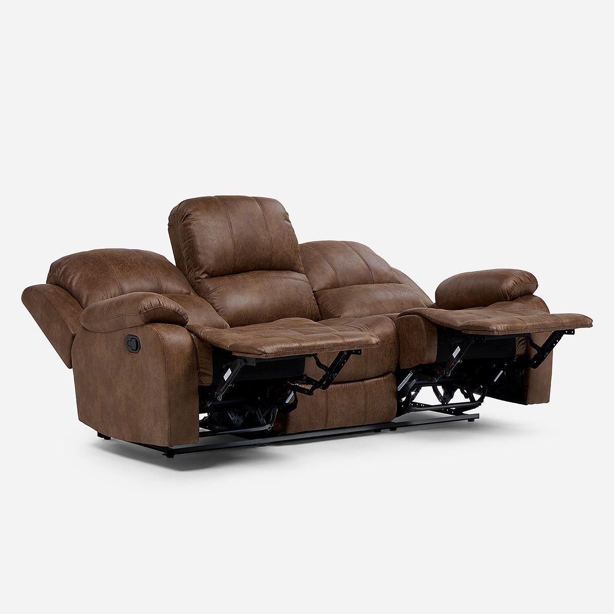 Sofá Reclinable Umbria Manual 3 Cuerpos Tela Marrón-2