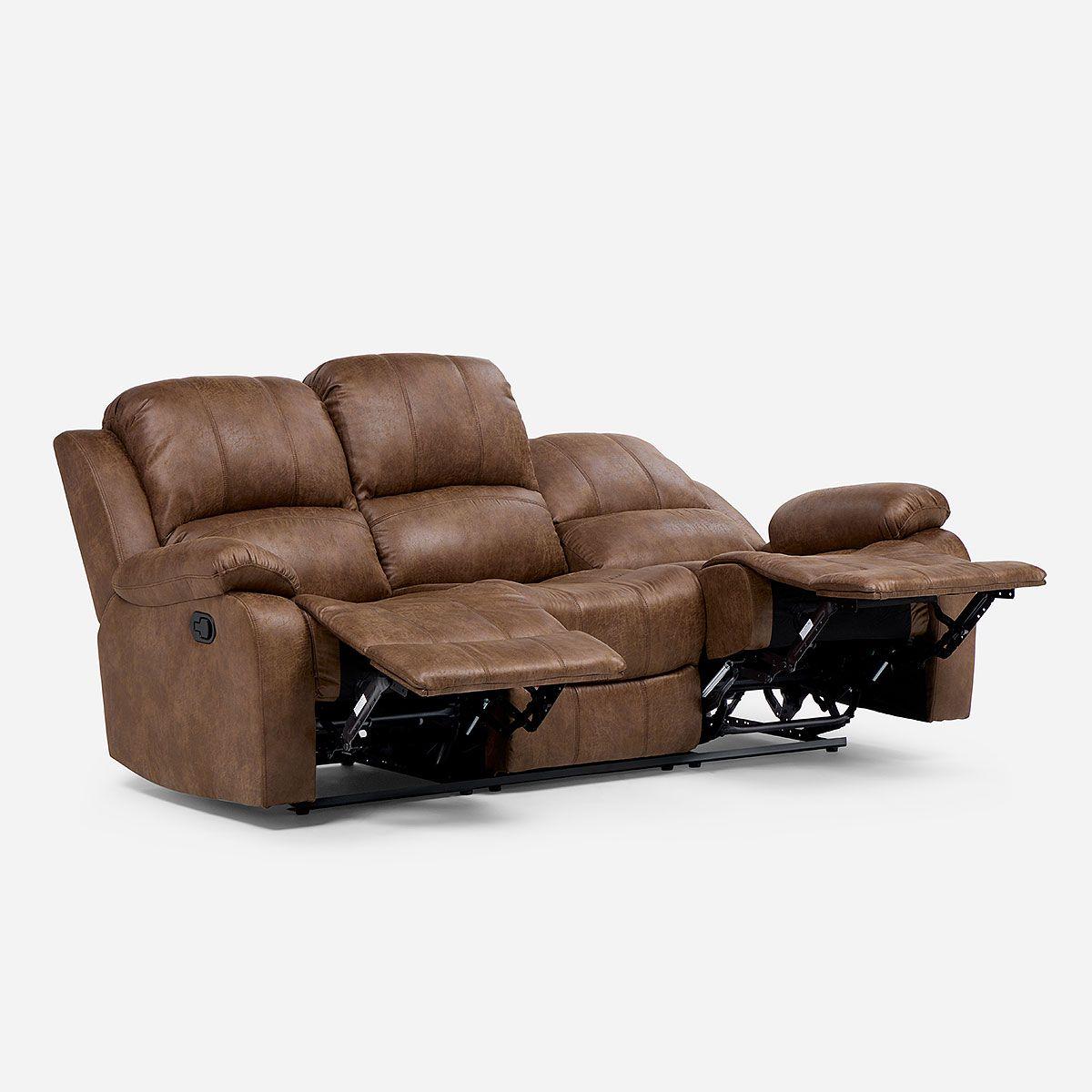 Sofá Reclinable Umbria Manual 3 Cuerpos Tela Marrón-4
