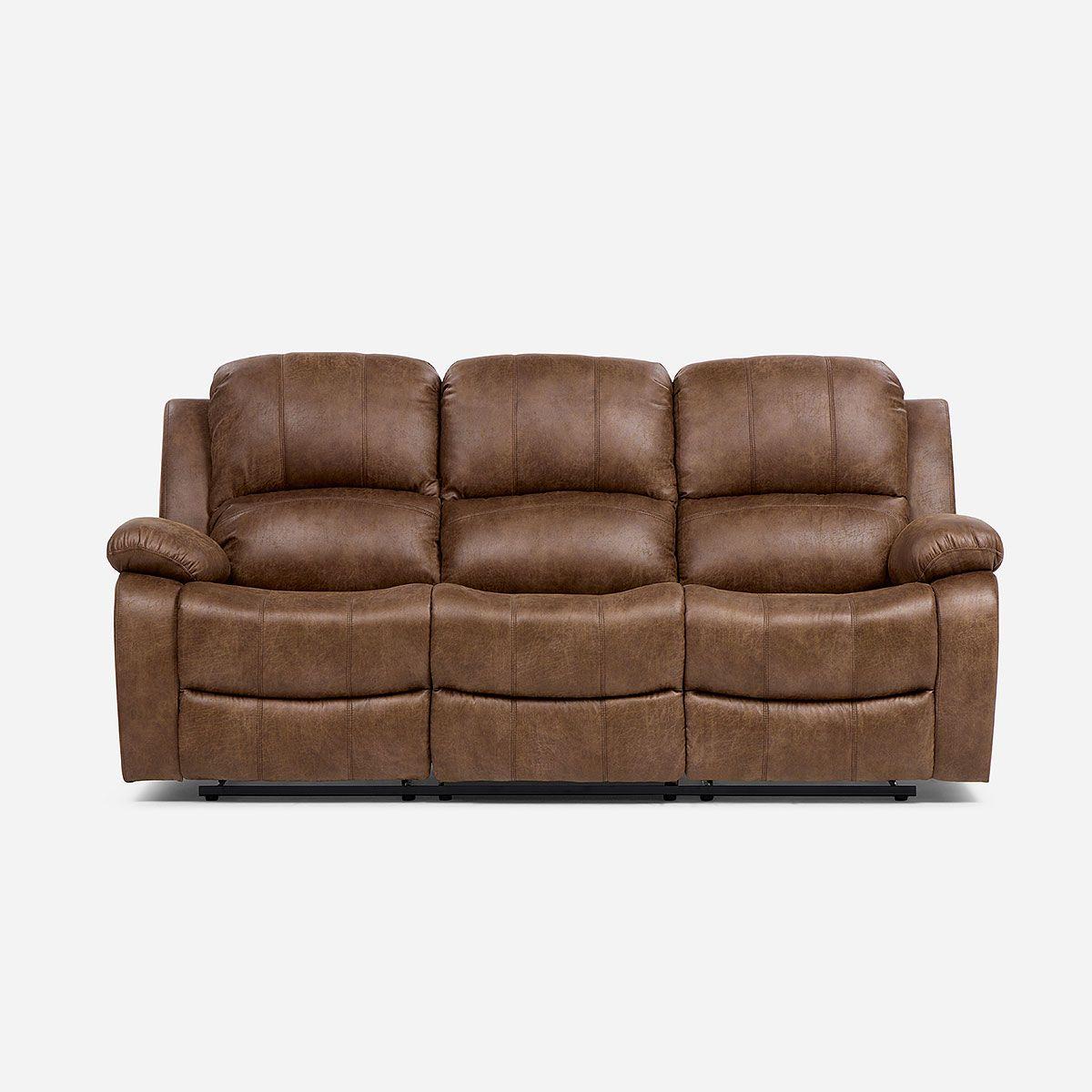 Sofá Reclinable Umbria Manual 3 Cuerpos Tela Marrón-5