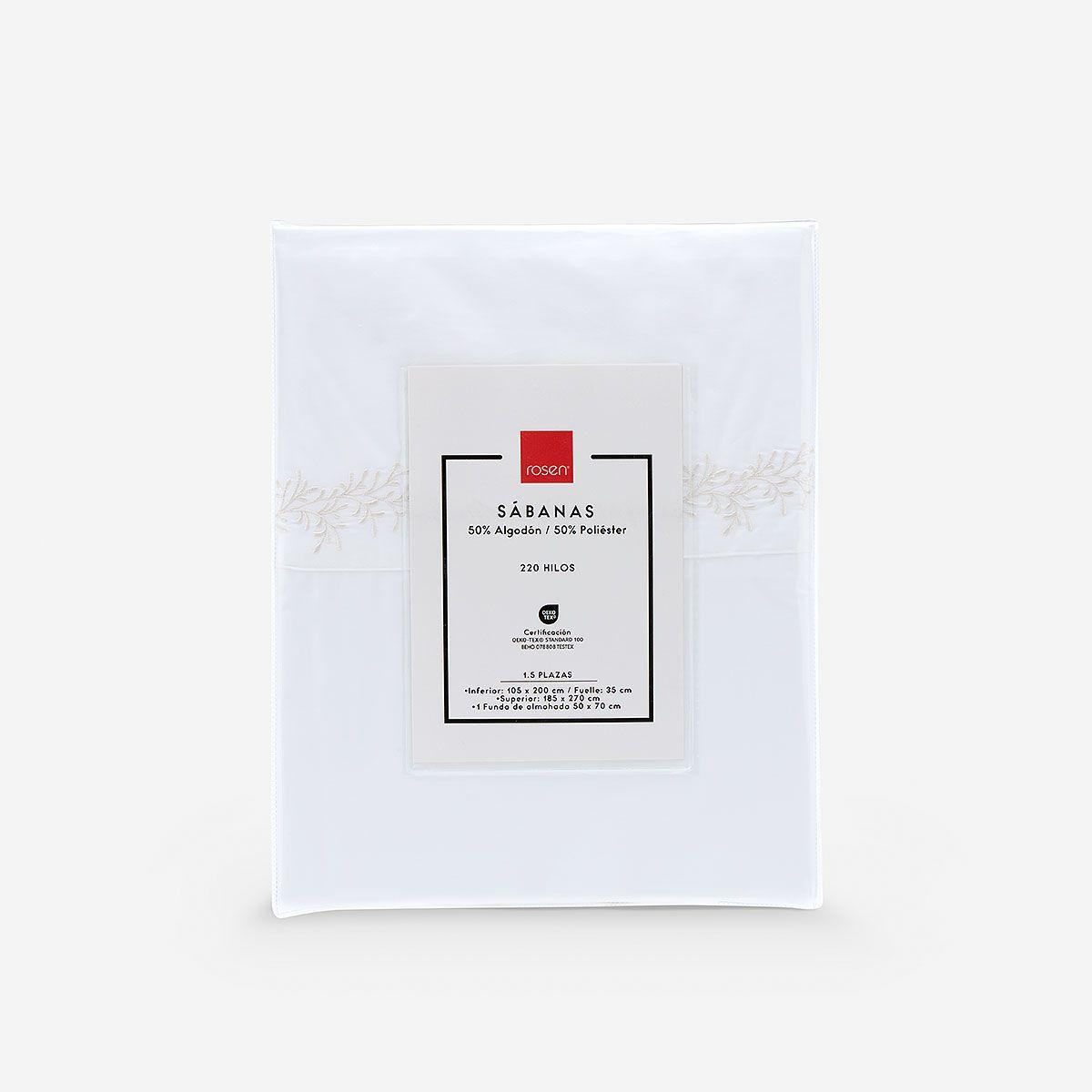Sábana Rosen 220 Hilos Bordada Botánica Blanca 1,5 Plazas-5