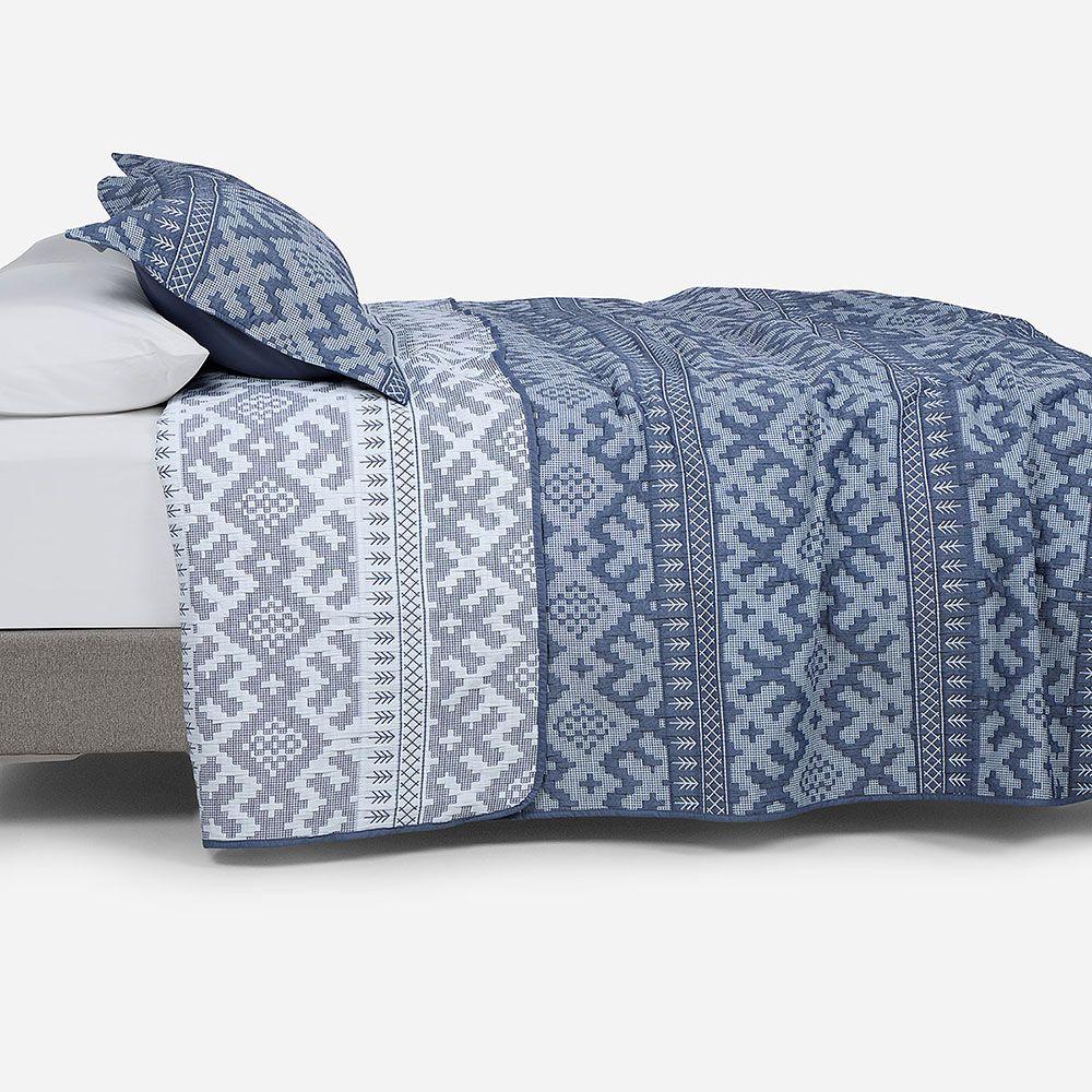 Quilt Jacquard Tribal Denim 2 Plazas-2