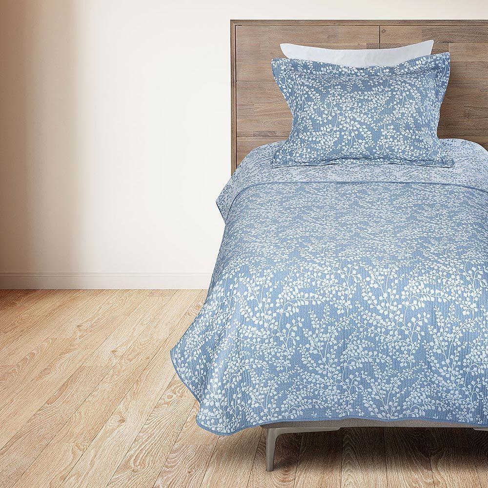 Quilt Jacquard Botánico Azul 1,5 Plazas-1