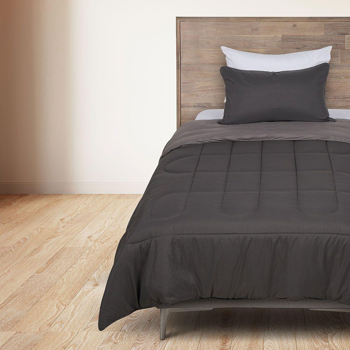 Plumón Bicolor Lines Reversible Charcoal 1,5 Plazas-2