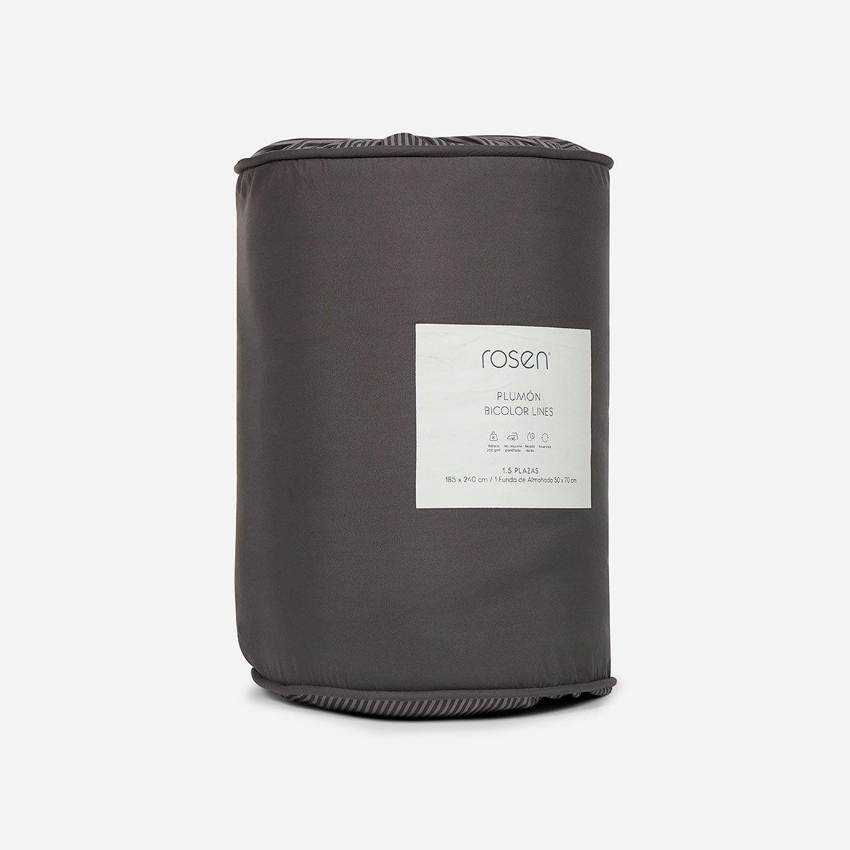 Plumón Bicolor Lines Reversible Charcoal 1,5 Plazas-5