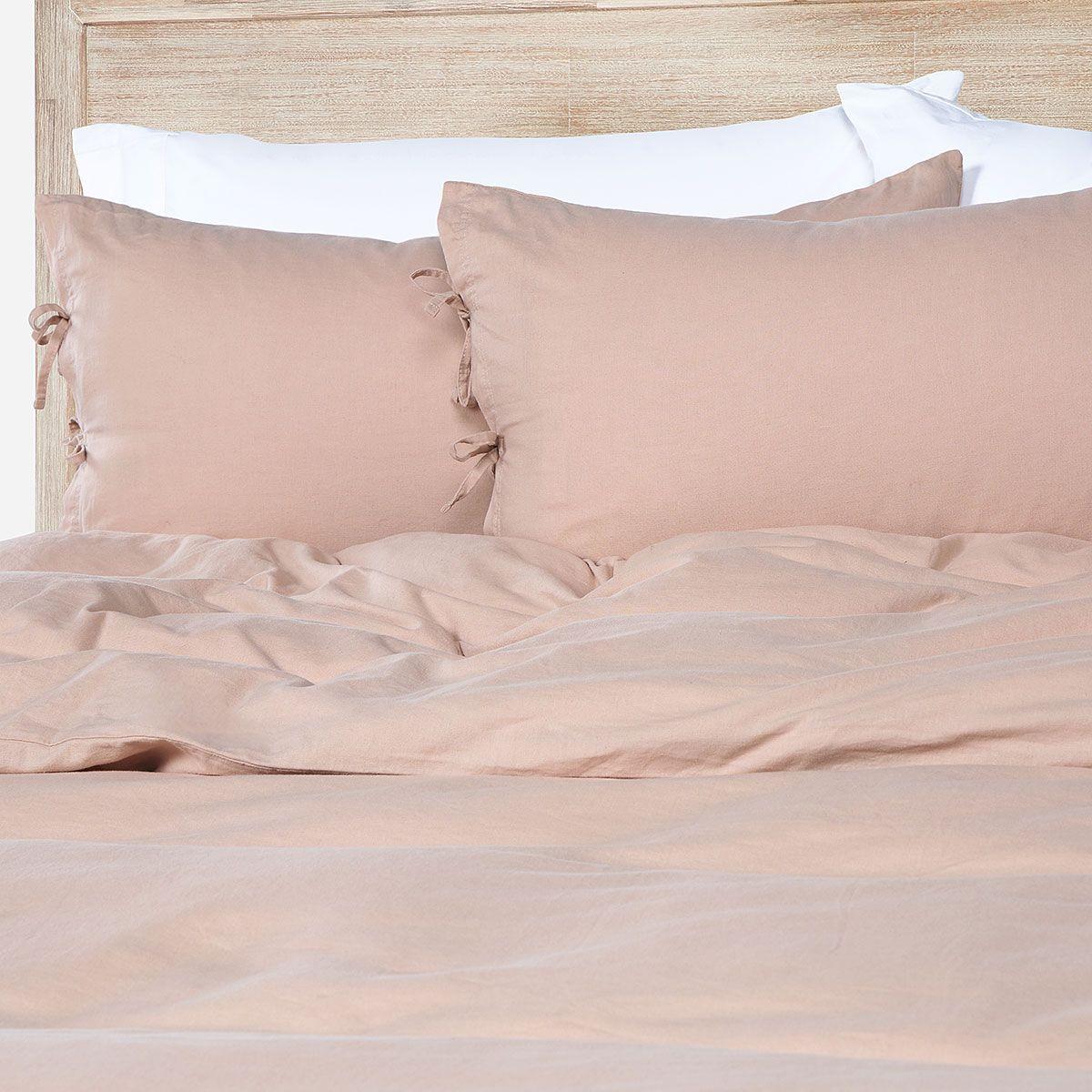Funda Plumón Lino-Algodón Pure Liso Rosa Nude 2 Plazas-2
