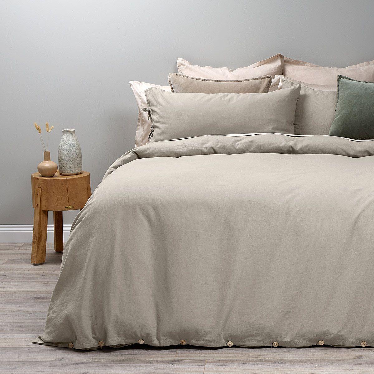 Funda Plumón Lino-Algodón Pure Liso Verde Oliva King-0