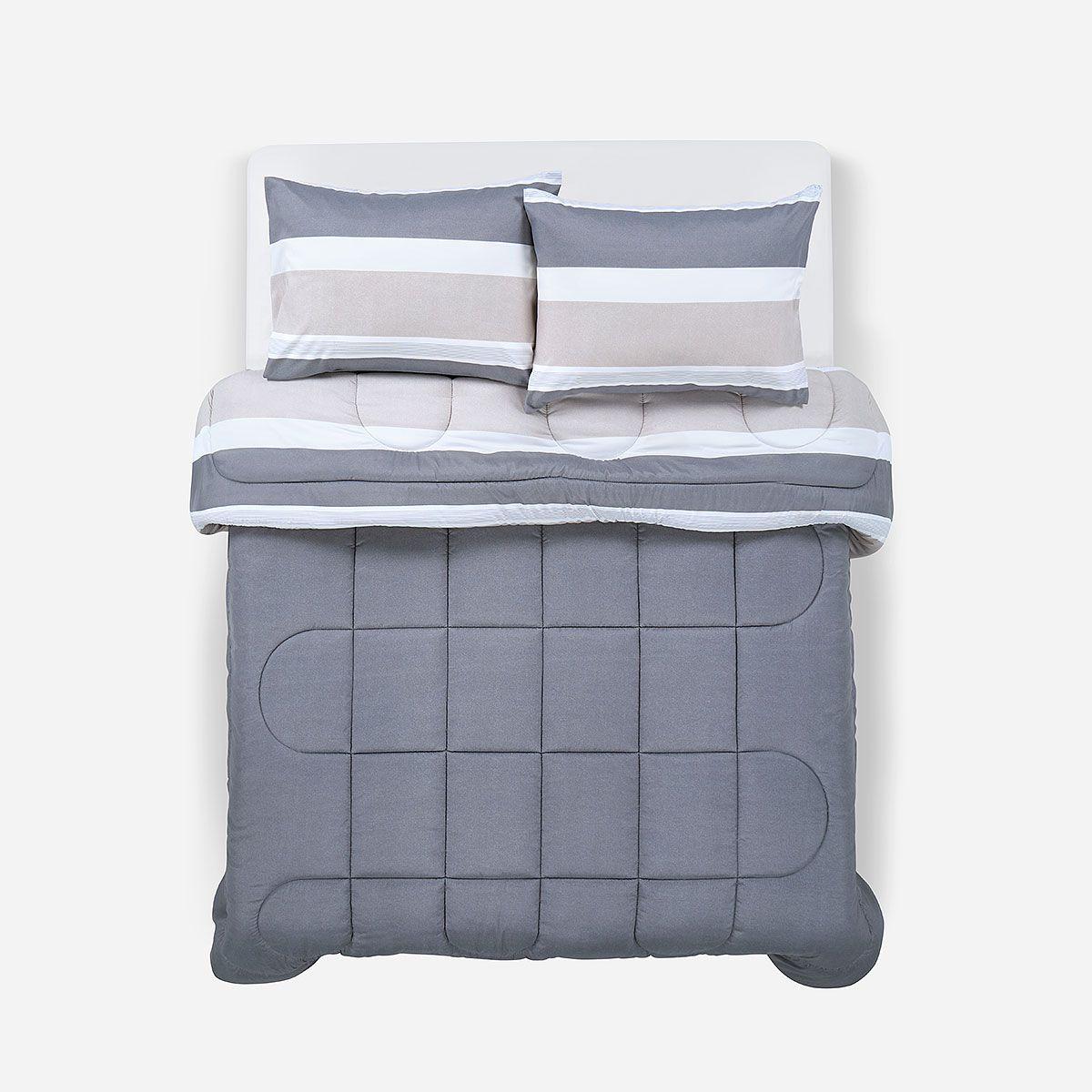 Plumón Reversible Soft Touch Amaro Gris Súper King-1