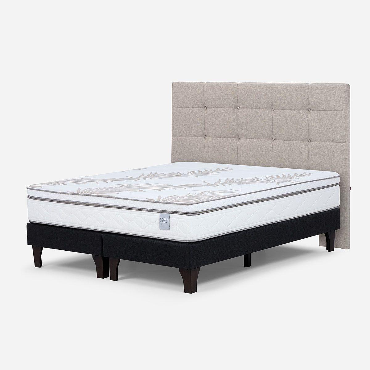 Cama Europea Neo Plus 2 Plazas 150x200+Respaldo Issey Beige-2
