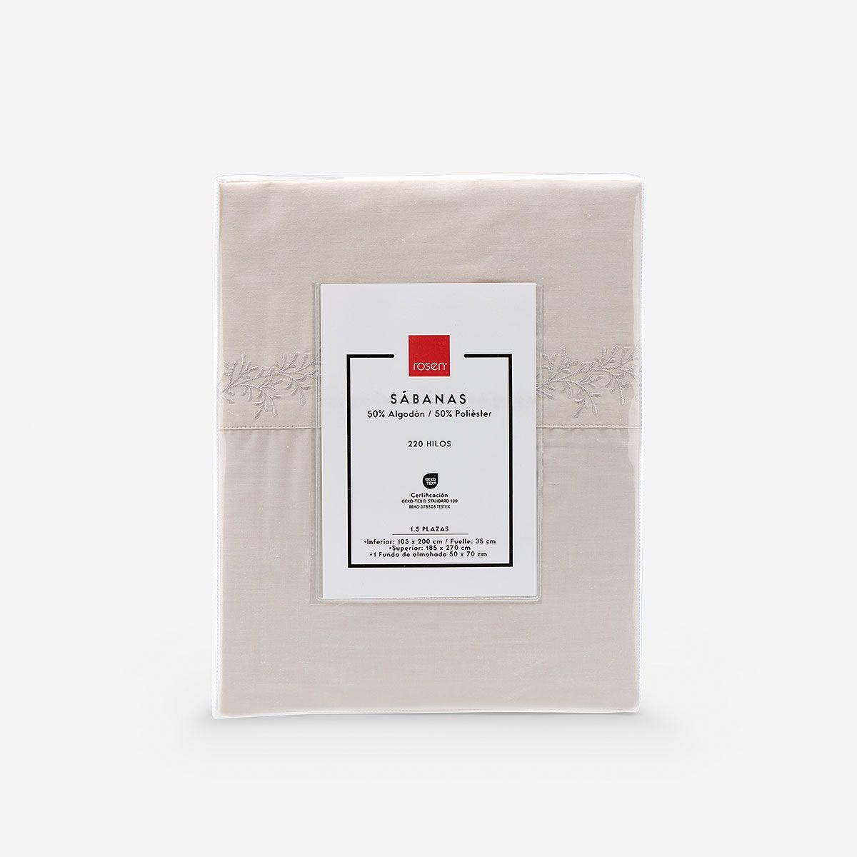 Sábana Rosen 220 Hilos Bordada Botánica Natural 1,5 Plazas-5