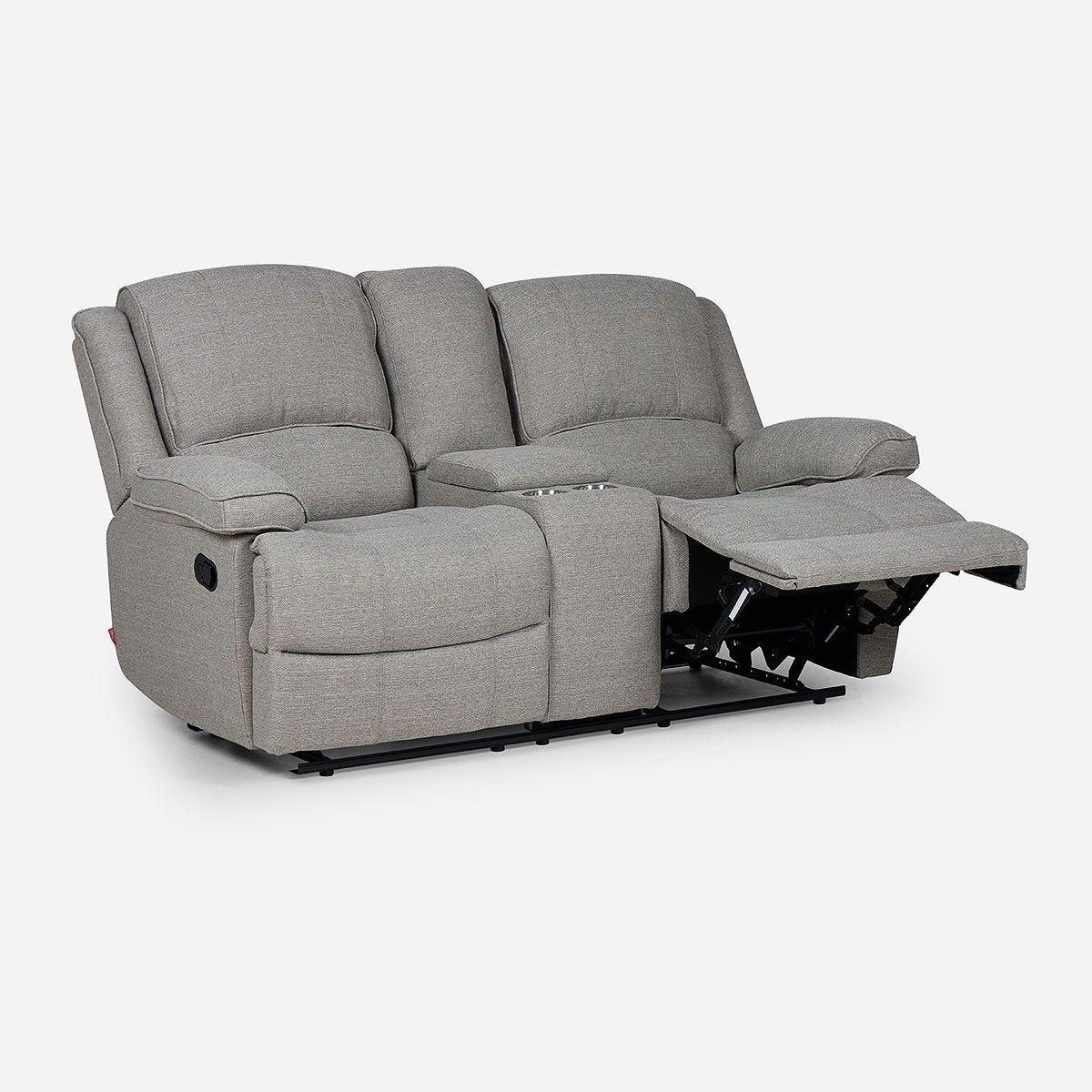 Sofá Reclinable Tess con Posavasos Manual Tela 2 Cuerpo Gris-2