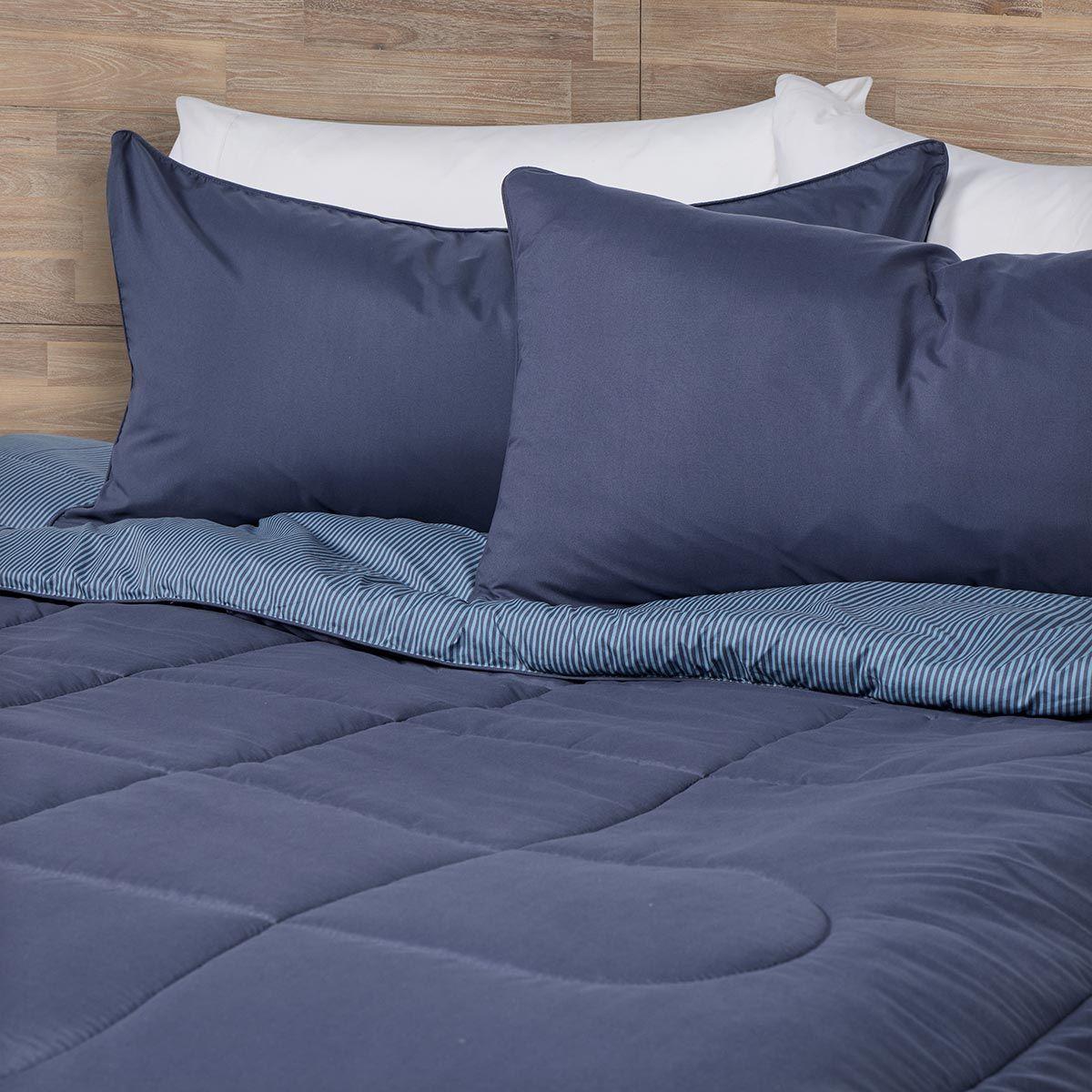 Plumón Bicolor Lines Reversible Denim 2 Plazas-4