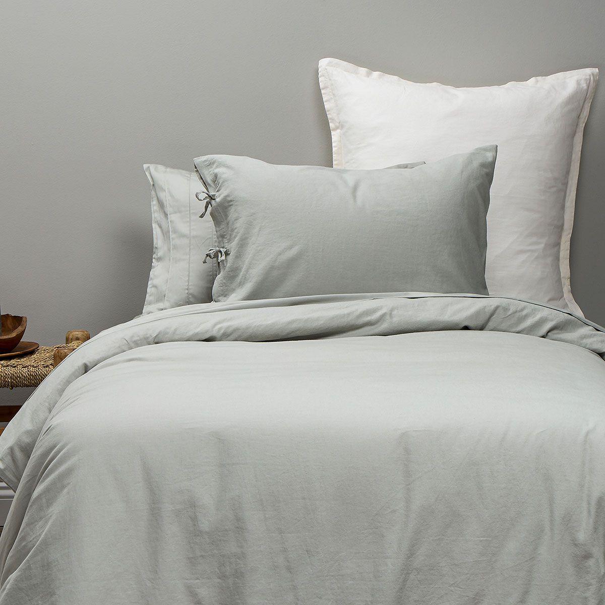 Funda Plumón Lino-Algodón Pure Liso Verde Salvia 1 Plaza-2