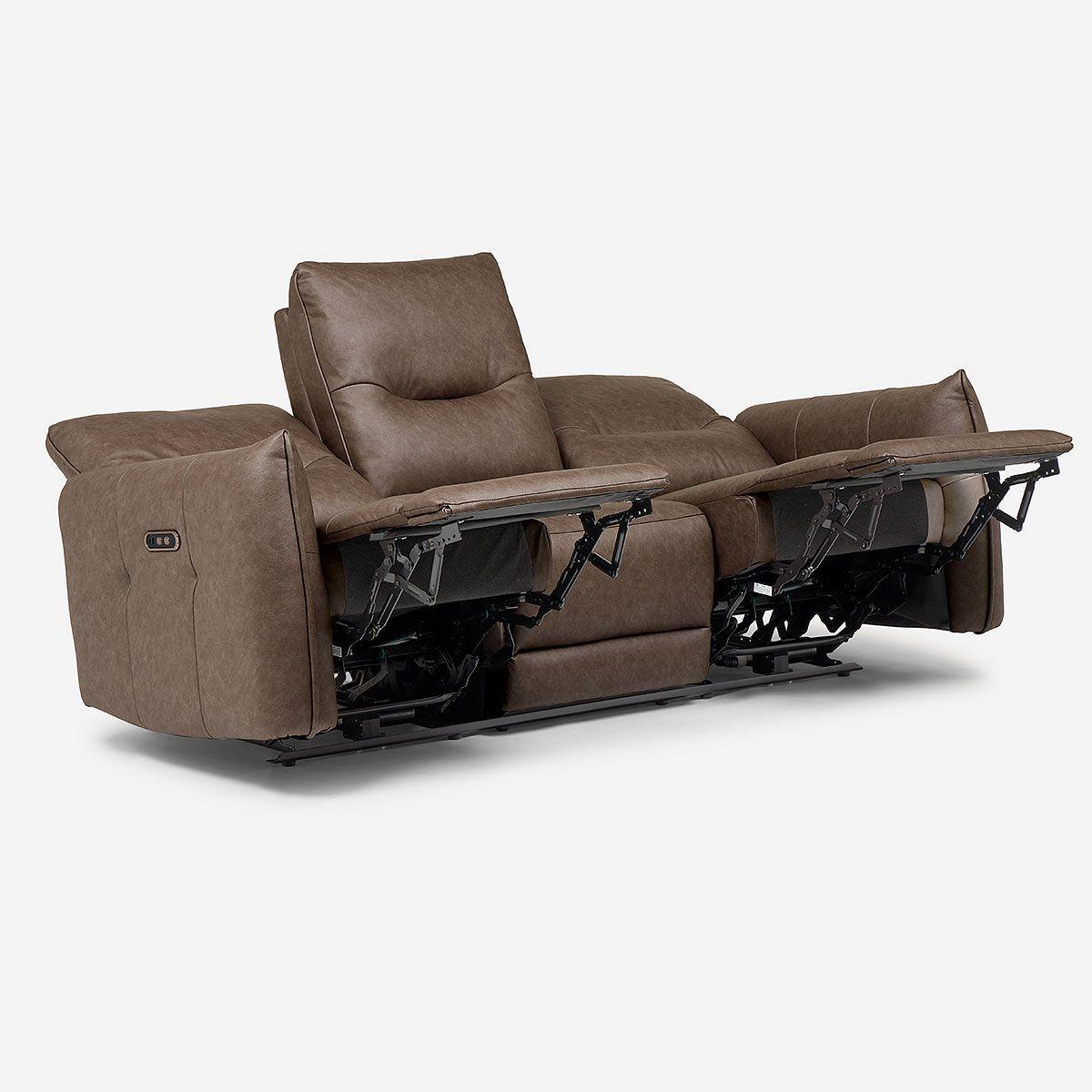 Sofá Reclinable Kano 3 Cuerpos Eléctrico Tela Café-4