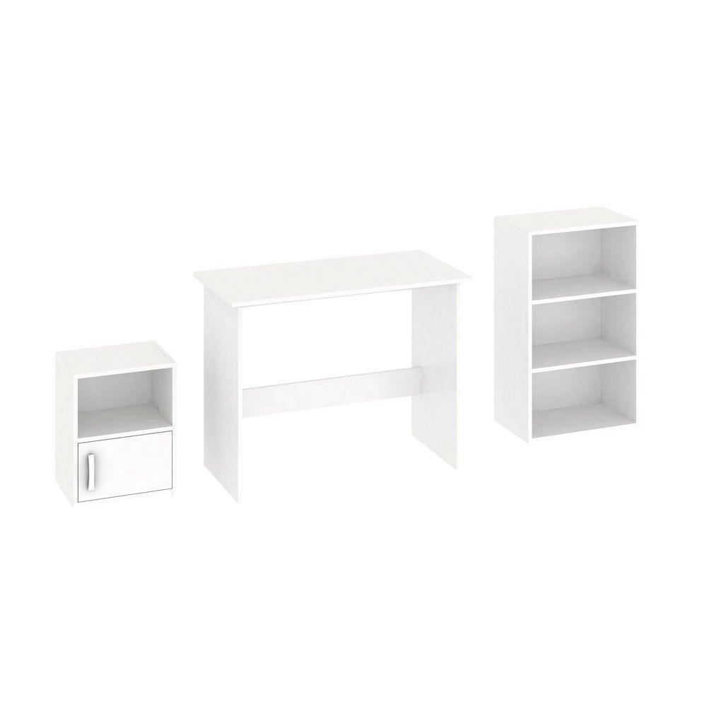 Juego Escritorio + Estante y Cajonera Blanca TERRA-0