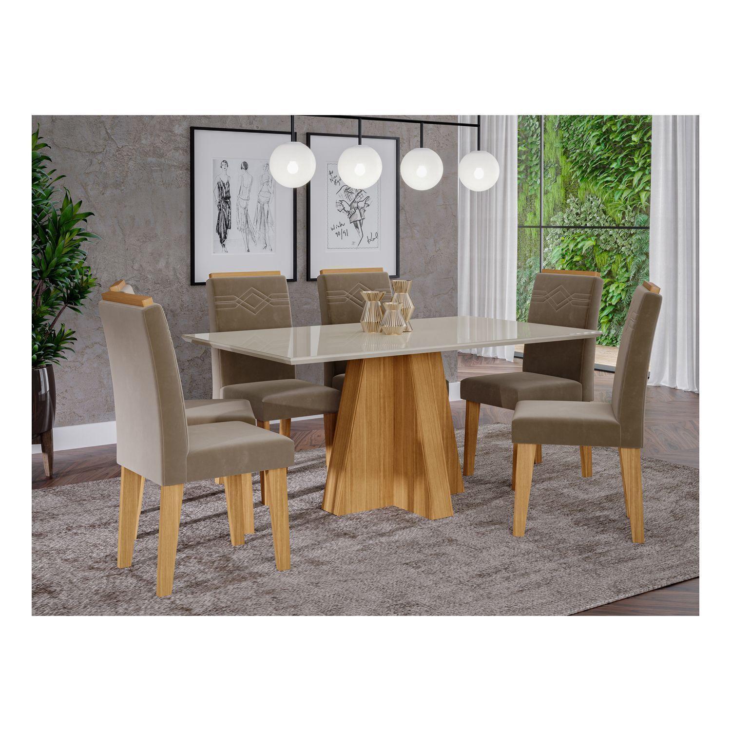 Juego de Comedor Patricia Crema 6 Sillas 1,6x0,8-1