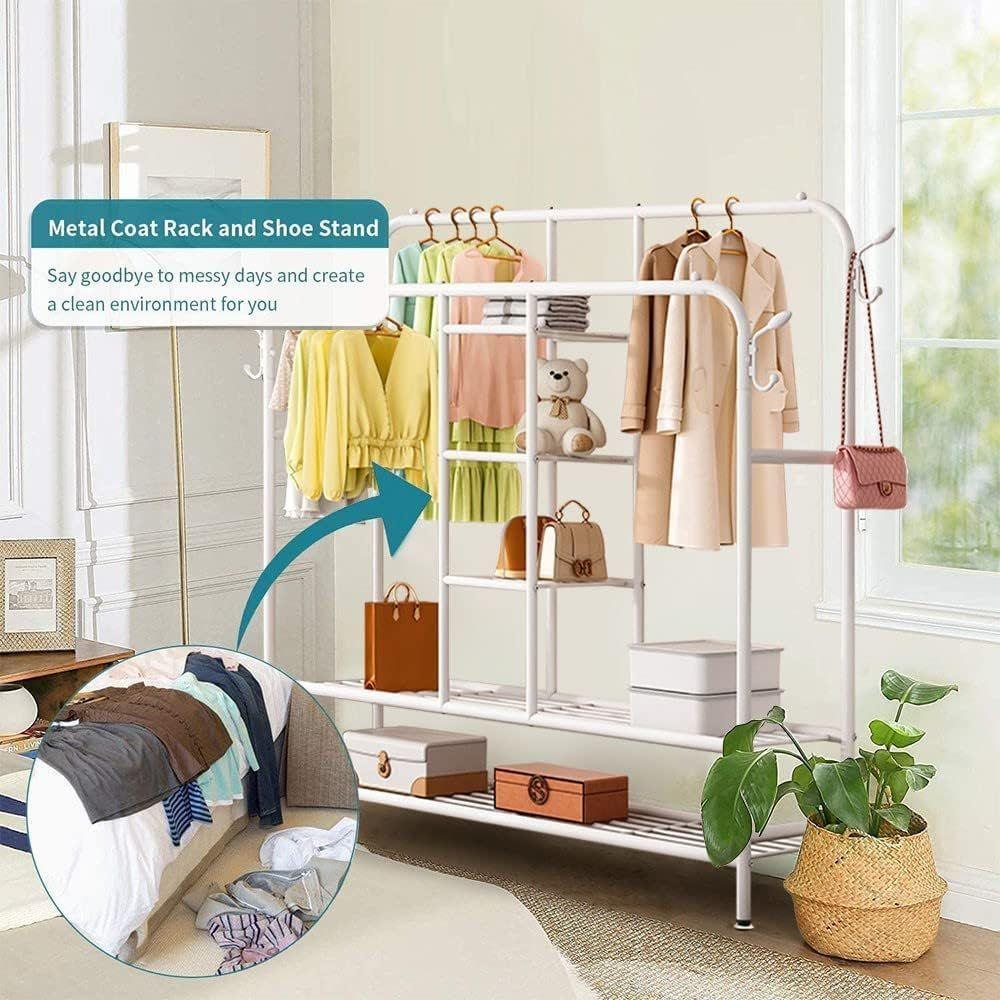 PERCHERO DOBLE BARRA CON ESTANTE DE PISO Y CENTRAL UNICOLOR 153X150X30 WYM-1