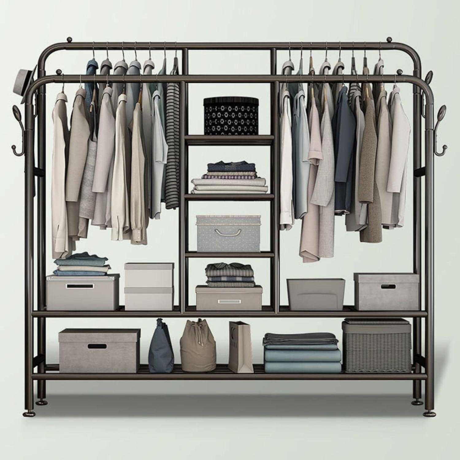 PERCHERO DOBLE BARRA CON ESTANTE DE PISO Y CENTRAL UNICOLOR 153X150X30 WYM-0